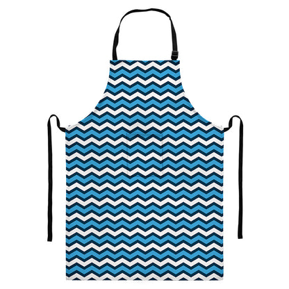 Blue And White Zigzag Pattern Print Bib Apron With Pocket
