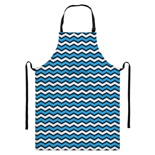 Blue And White Zigzag Pattern Print Bib Apron With Pocket