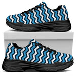 Blue And White Zigzag Pattern Print Black Chunky Shoes