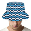 Blue And White Zigzag Pattern Print Bucket Hat