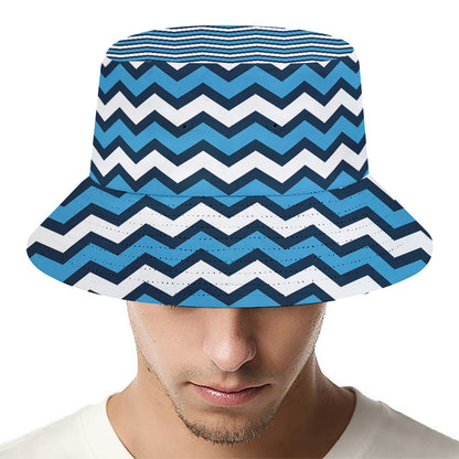 Blue And White Zigzag Pattern Print Bucket Hat
