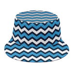 Blue And White Zigzag Pattern Print Bucket Hat