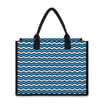 Blue And White Zigzag Pattern Print Canvas Tote Bag