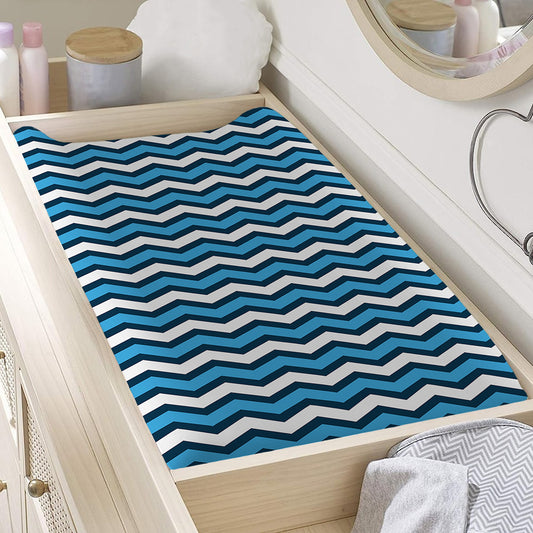 Blue And White Zigzag Pattern Print Changing Pad Cover