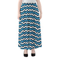 Blue And White Zigzag Pattern Print Chiffon Maxi Skirt