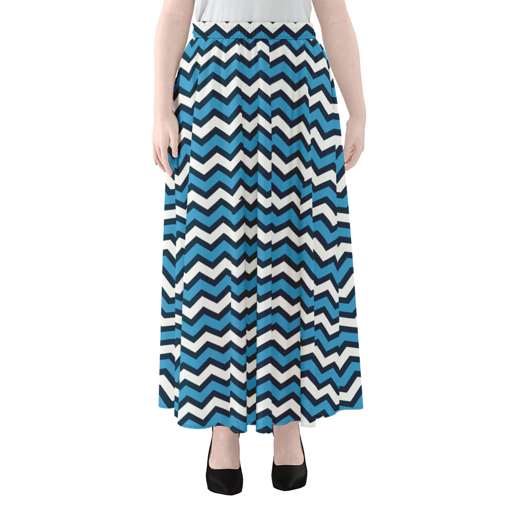 Blue And White Zigzag Pattern Print Chiffon Maxi Skirt