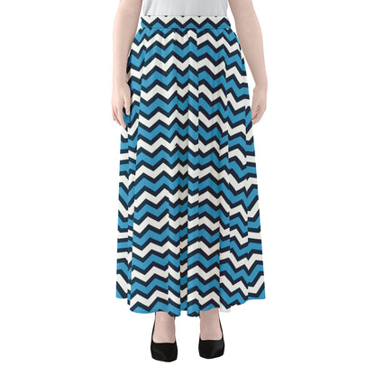 Blue And White Zigzag Pattern Print Chiffon Maxi Skirt