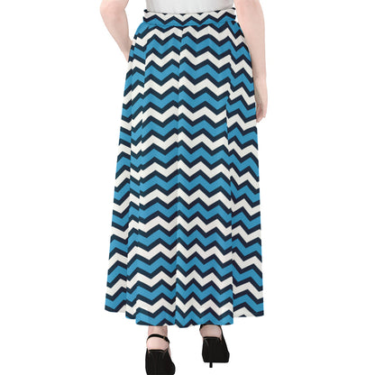 Blue And White Zigzag Pattern Print Chiffon Maxi Skirt