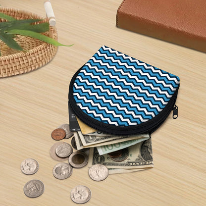 Blue And White Zigzag Pattern Print Coin Purse