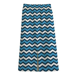 Blue And White Zigzag Pattern Print Cotton Front Slit Maxi Skirt