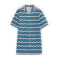 Blue And White Zigzag Pattern Print Cotton Hawaiian Shirt