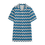 Blue And White Zigzag Pattern Print Cotton Hawaiian Shirt