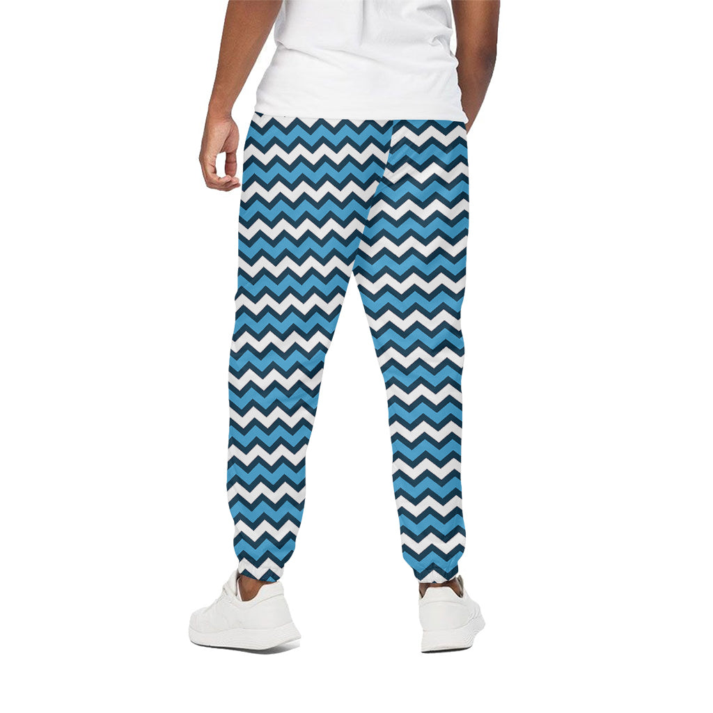 Blue And White Zigzag Pattern Print Cotton Pants