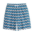 Blue And White Zigzag Pattern Print Cotton Shorts