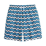 Blue And White Zigzag Pattern Print Cotton Shorts