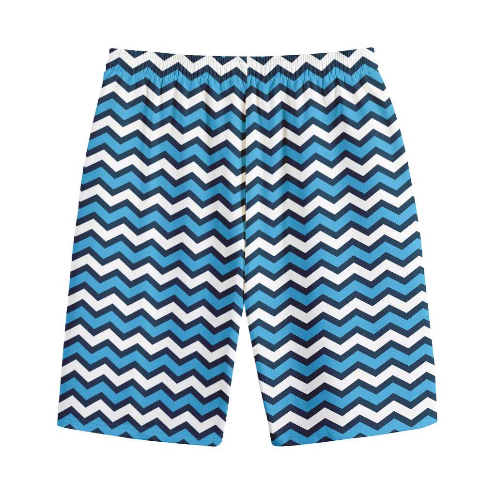Blue And White Zigzag Pattern Print Cotton Shorts