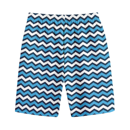 Blue And White Zigzag Pattern Print Cotton Shorts