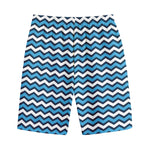 Blue And White Zigzag Pattern Print Cotton Shorts