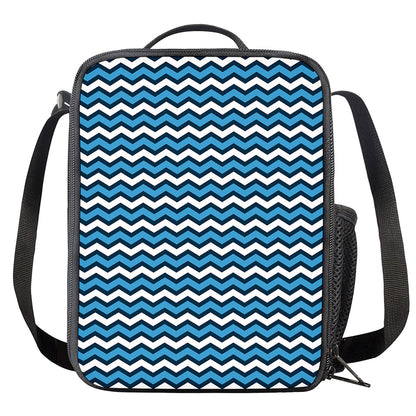 Blue And White Zigzag Pattern Print Crossbody Lunch Bag