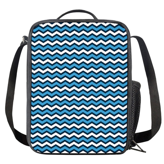 Blue And White Zigzag Pattern Print Crossbody Lunch Bag