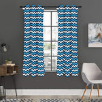 Blue And White Zigzag Pattern Print Curtain