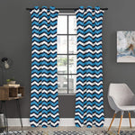 Blue And White Zigzag Pattern Print Curtain