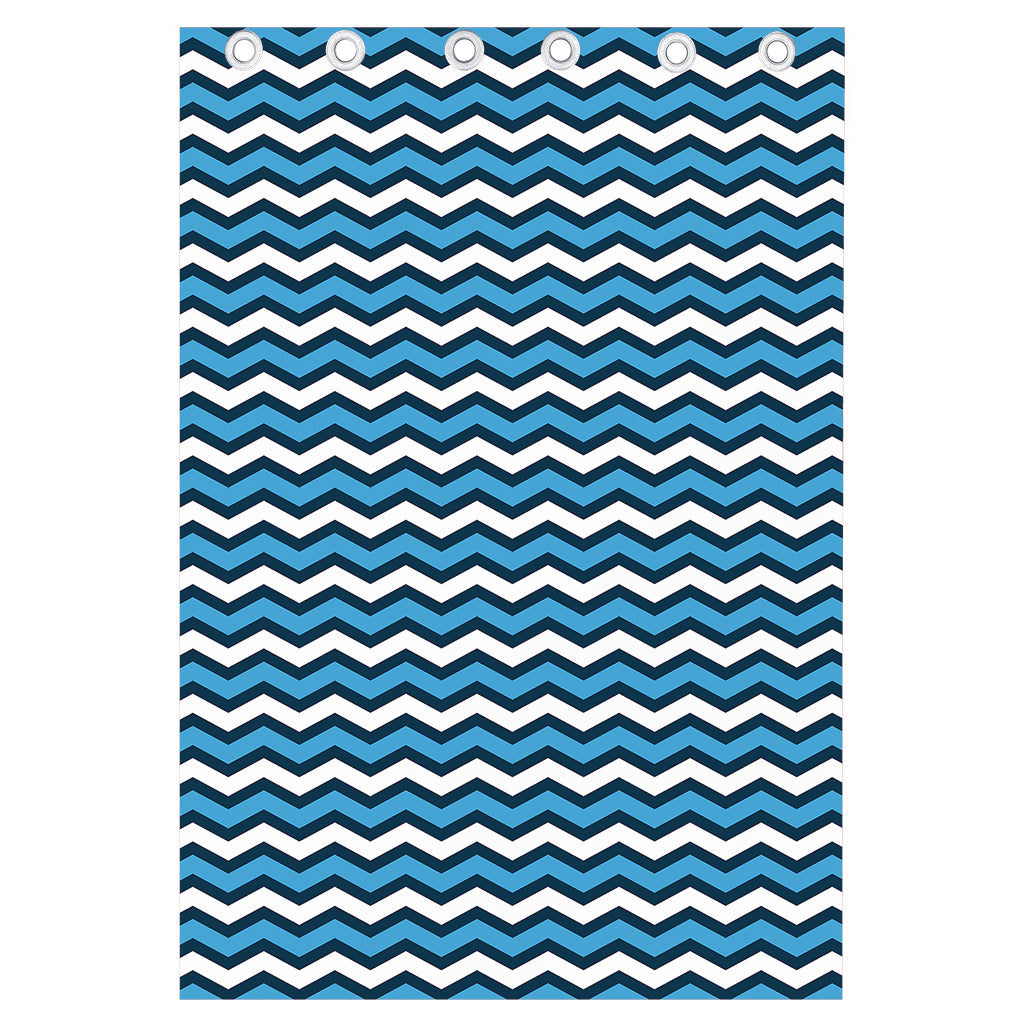 Blue And White Zigzag Pattern Print Curtain
