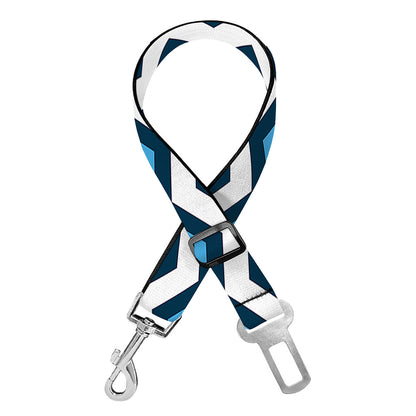 Blue And White Zigzag Pattern Print Dog Seat Belt