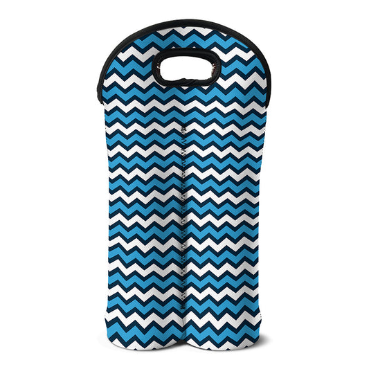 Blue And White Zigzag Pattern Print Double Neoprene Wine Tote