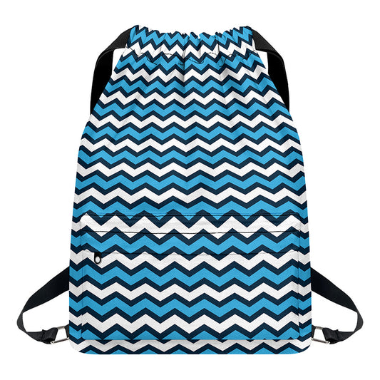 Blue And White Zigzag Pattern Print Drawstring Backpack