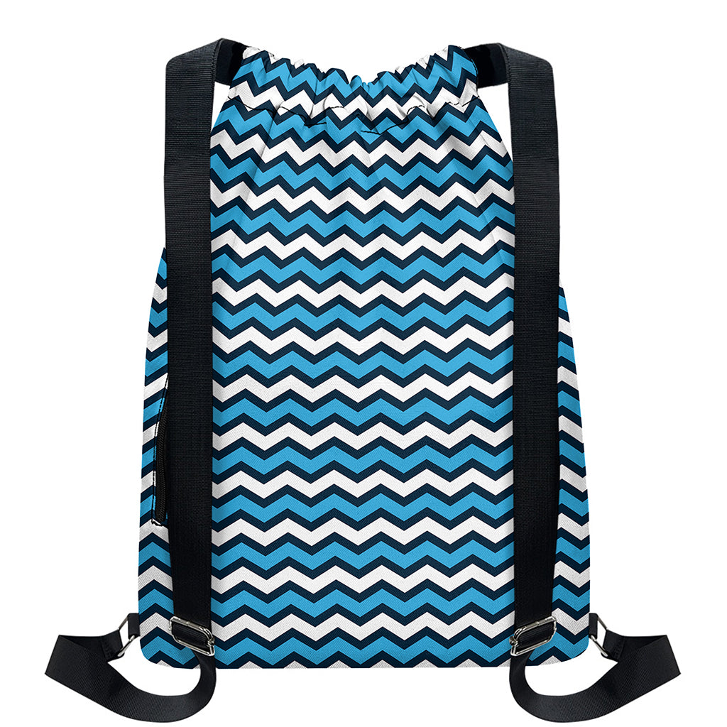 Blue And White Zigzag Pattern Print Drawstring Backpack