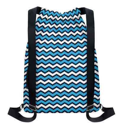 Blue And White Zigzag Pattern Print Drawstring Backpack