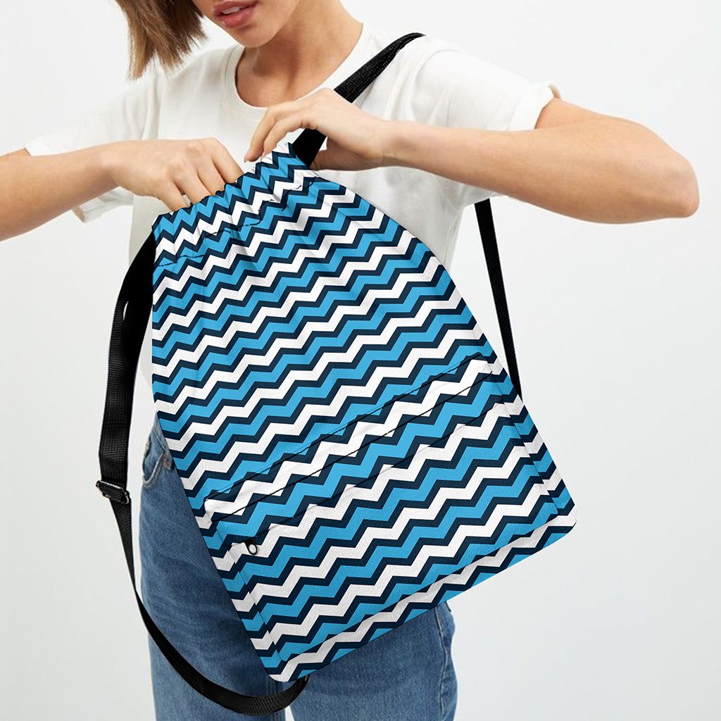 Blue And White Zigzag Pattern Print Drawstring Backpack