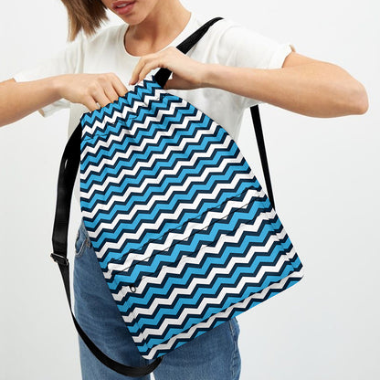 Blue And White Zigzag Pattern Print Drawstring Backpack