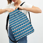 Blue And White Zigzag Pattern Print Drawstring Backpack
