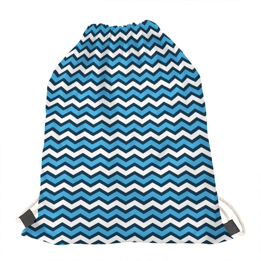 Blue And White Zigzag Pattern Print Drawstring Bag