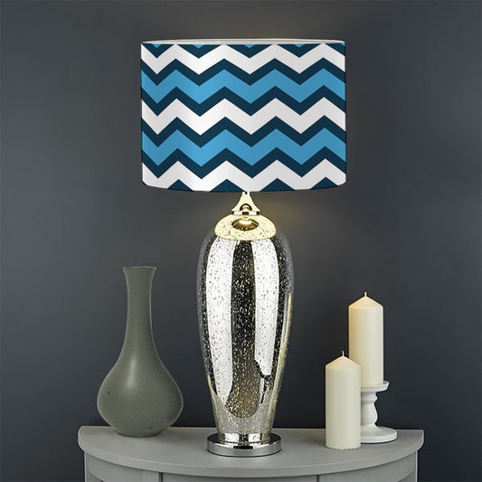 Blue And White Zigzag Pattern Print Drum Lamp Shade