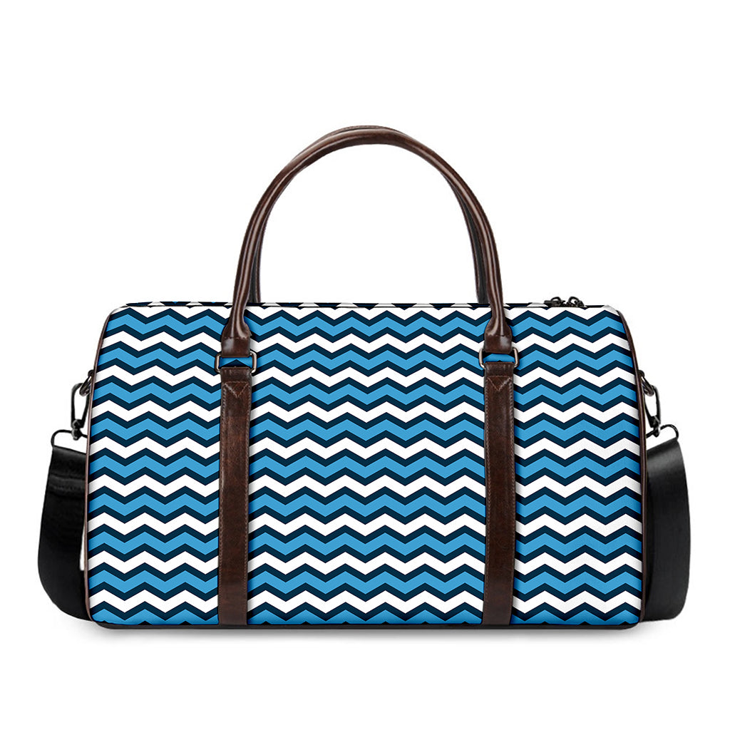 Blue And White Zigzag Pattern Print Duffle Bag