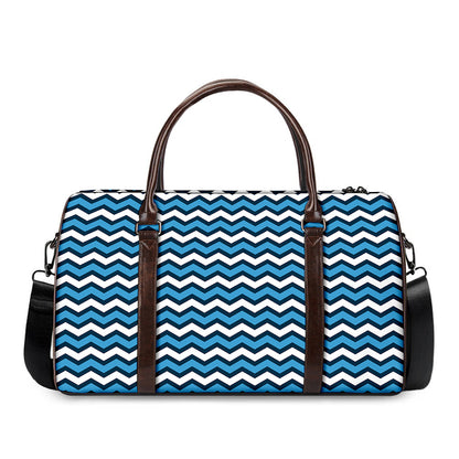 Blue And White Zigzag Pattern Print Duffle Bag
