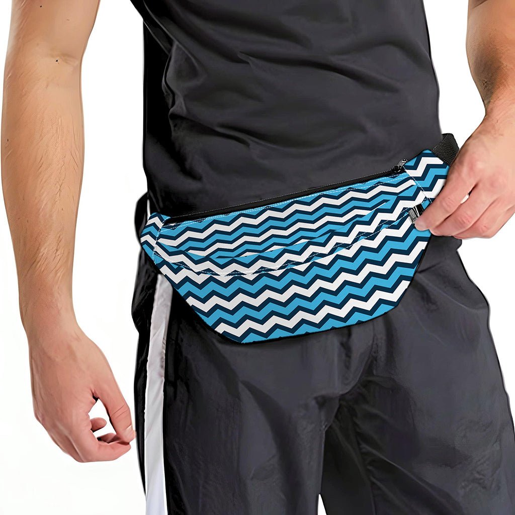 Blue And White Zigzag Pattern Print Fanny Pack