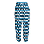 Blue And White Zigzag Pattern Print Fleece Lined Knit Pants