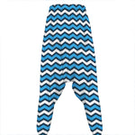 Blue And White Zigzag Pattern Print Hammer Pants