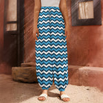 Blue And White Zigzag Pattern Print Harem Pants