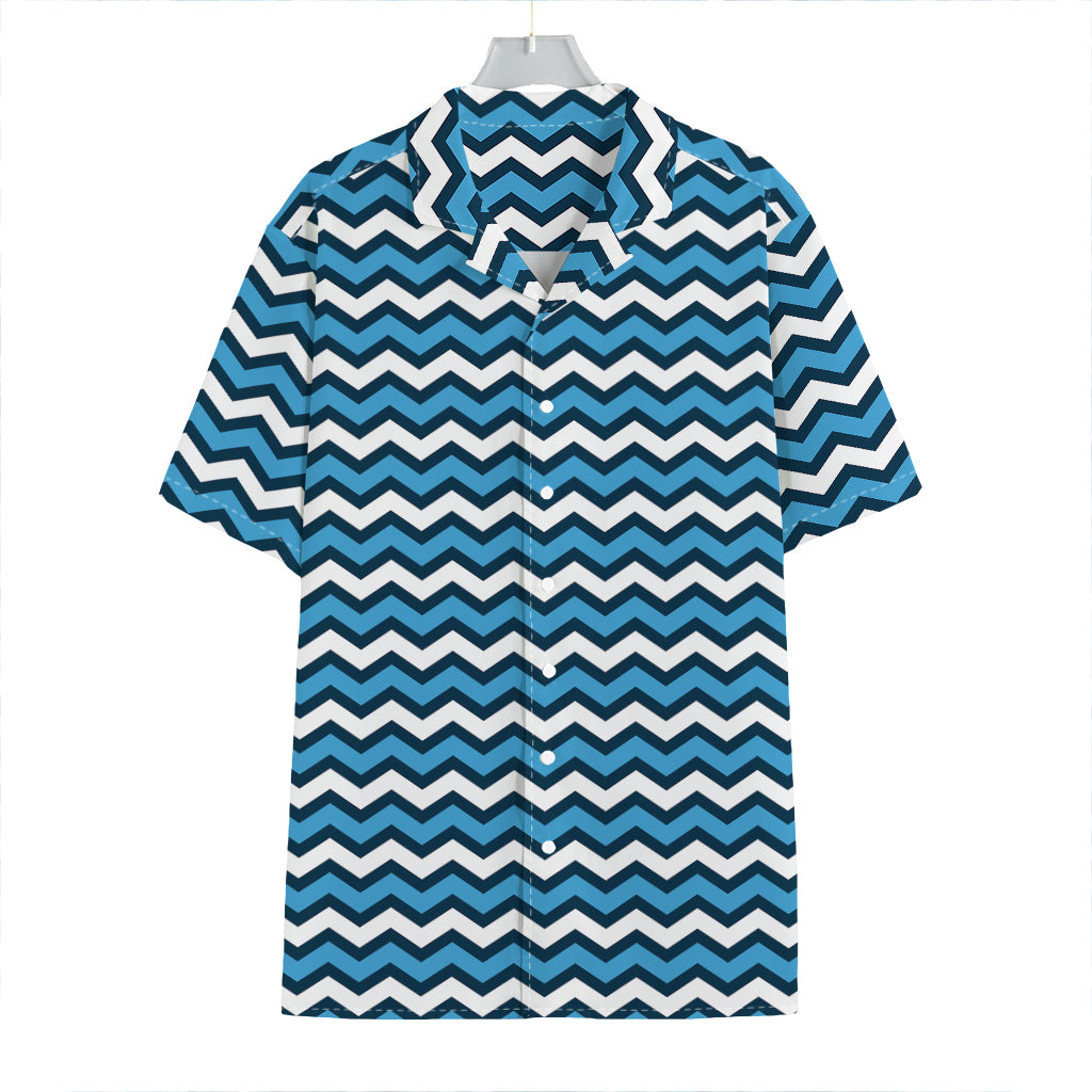 Blue And White Zigzag Pattern Print Hawaiian Shirt