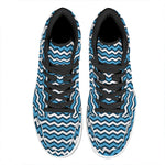 Blue And White Zigzag Pattern Print High Top Leather Sneakers