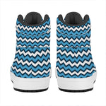 Blue And White Zigzag Pattern Print High Top Leather Sneakers