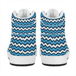 Blue And White Zigzag Pattern Print High Top Leather Sneakers