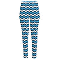 Blue And White Zigzag Pattern Print High-Waisted Pocket Leggings