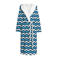 Blue And White Zigzag Pattern Print Hooded Bathrobe