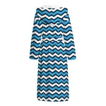 Blue And White Zigzag Pattern Print Hooded Bathrobe